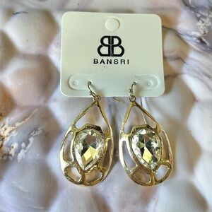 NWT Bansri Gold Clear Crystal Teardrop Statement Dangle Earrings